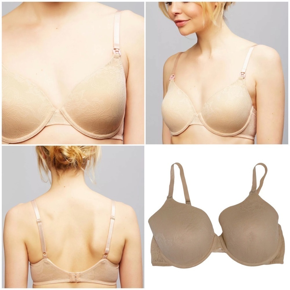 Natori Full Coverage Maternity Nursing Bra Lace Tan Size 38D